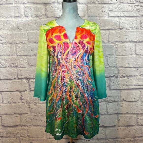 Leoma Lovegrove vibrant artsy mesh tunic blouse - Picture 1 of 5